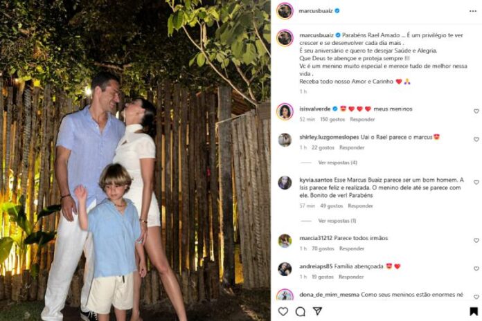 Marcus Buaiz homenageando o enteado Rael, filho de Isis Valverde, nas redes sociais (Reprodução: Instagram)