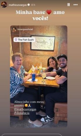 Matheus Vargas, Liz Vargas e Avó durante almoço (Reprodução: Instagram)