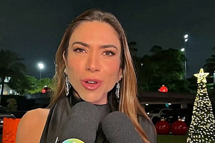 Patrícia Abravanel conversando com a imprensa no 'Leilão dos Famosos' (Reprodução: SBT)