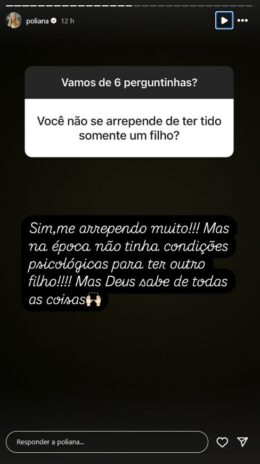 Poliana Rocha respondendo sobre arrependimento (Reprodução: Instagram)