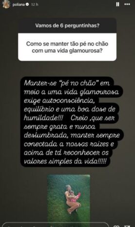  Poliana Rocha respondendo sobre manter o pé no chão (Reprodução: Instagram)