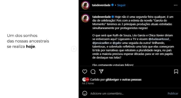 Atriz celebra diversidade no horário nobre da Globo