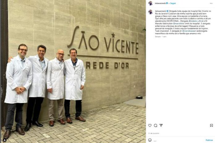 Tatá Werneck agradecendo a equipe médica após a primeira alta (Reprodução: Instagram)