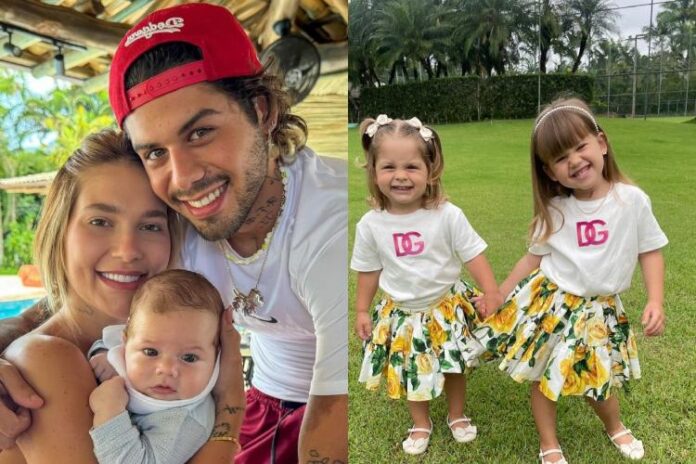 Virginia Fonseca, o filho José Leonardo, o marido Zé Felipe, e as filhas Maria Flor e Maria Alice (Reprodução: Instagram/Montagem: Área Vip)