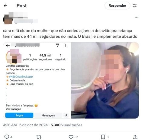 Fã clube da passageira do avião (Reprodução: X/Twitter)