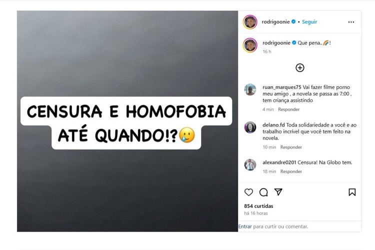 Manifesto de Rodrigo Fagundes em seu Instagram