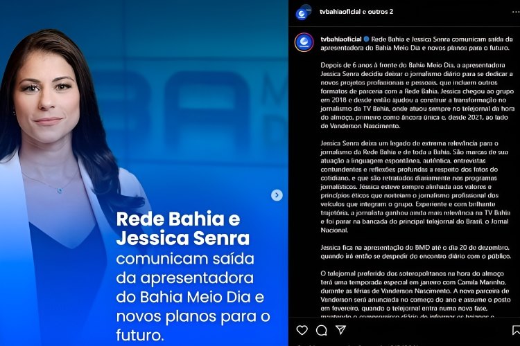 Jessica Senra deixa a TV Bahia