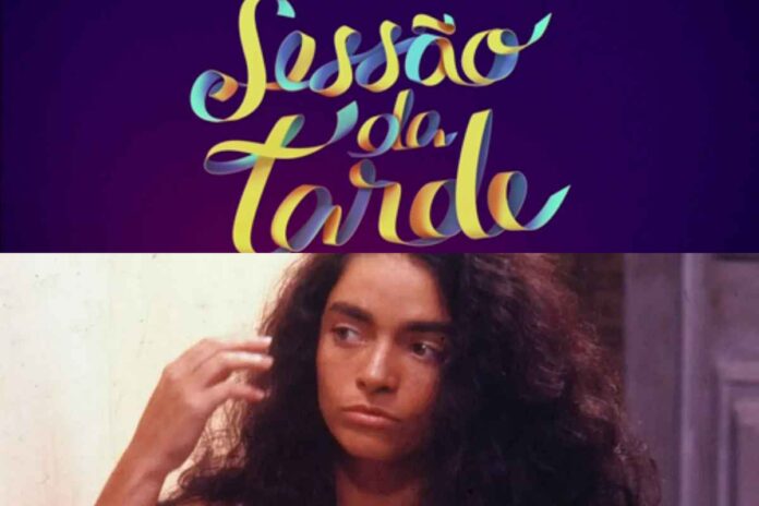 Logo da Sessão da Tarde e Claudia Ohana como Tieta na primeira fase da novela (Montagem/Área VIP/Globo)