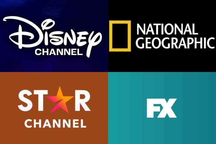 Logos do Disney Channel, Nat Geo, Star Channel e FX (Imagem: Montagem/Área VIP/Divulgação)