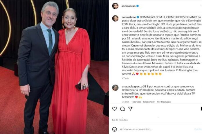 Luciano Huck sendo homenageado pela Sonia Abrão nas redes sociais (Reprodução: Instagram @Sonia Abrão)