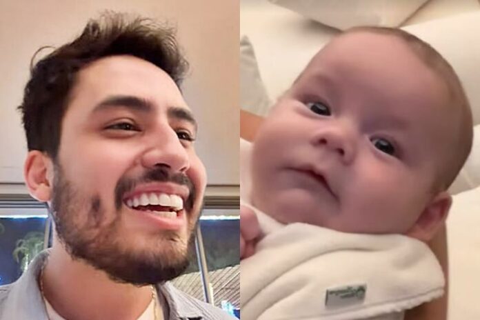 Matheus Vargas encantado ao conhecer o sobrinho José Leonardo (Reprodução: Instagram)