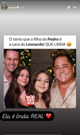 Poliana Rocha comentando sobre a Maria Sophia, neta do Leonardo por ser filha do Pedro (Reprodução: Instagram)