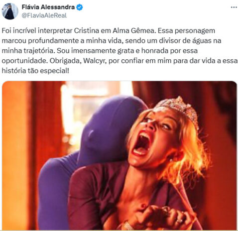 Publicação de Flávia Alessandra (Reprodução/X)