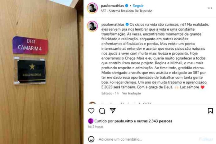 Publicação Paulo Mathias (Reprodução/Instagram)