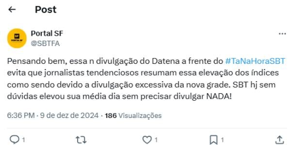 Telespectadores do Tá Na Hora reagindo no X (Reprodução: X/Twitter)