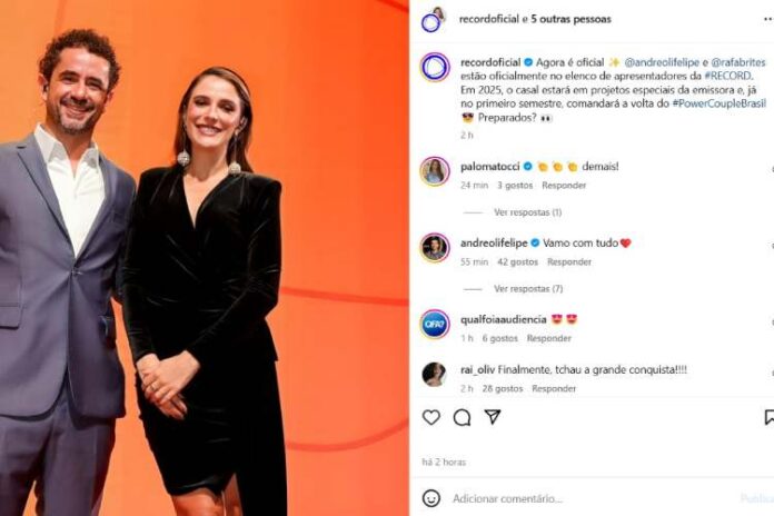 A Record oficializando Rafa Brittes e Felipe Andreoli (Reprodução: Instagram)