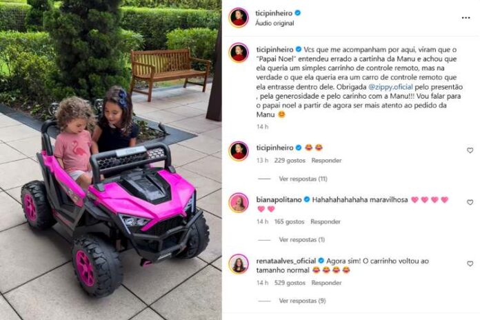 Ticiane Pinheiro mostrando a Manuella brincando com o carrinho (Reprodução: Instagram)