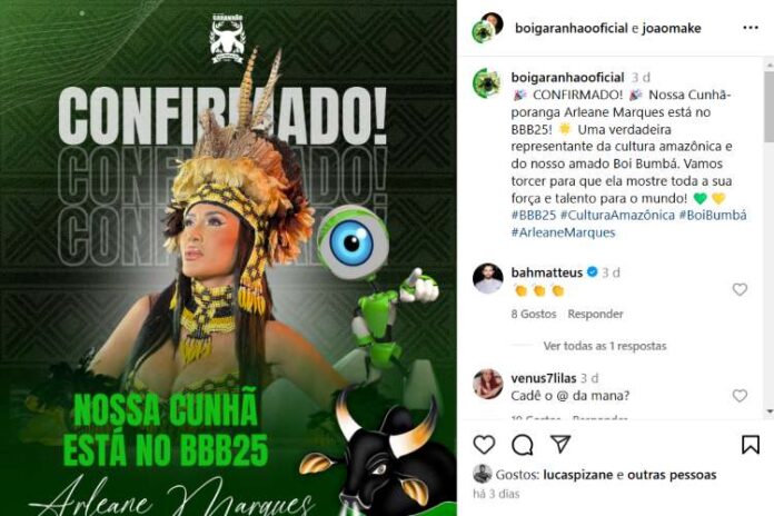 Arlene Marques sendo confirmada (Reprodução: Instagram)