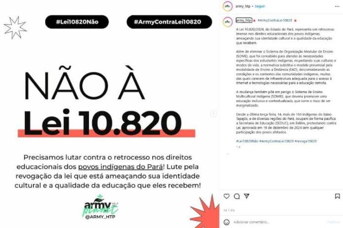 Army, projeto brasileiro para ações filantrópicas, fazendo o comunicado nas redes sociais na segunda, 20 (Reprodução: Instagram)