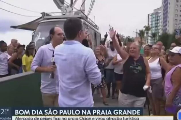 Rodrigo Bocardi na Praia Grande - Foto: Bom Dia SP/Globo