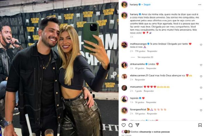 Hariany Almeida se declara para Matheus Vargas (Reprodução: Instagram)