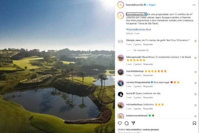 Hotel Fazenda Boa Vista onde será o casamento de Sabrina e Nicolas (Reprodução: Instagram @Fazenda Boa Vista)