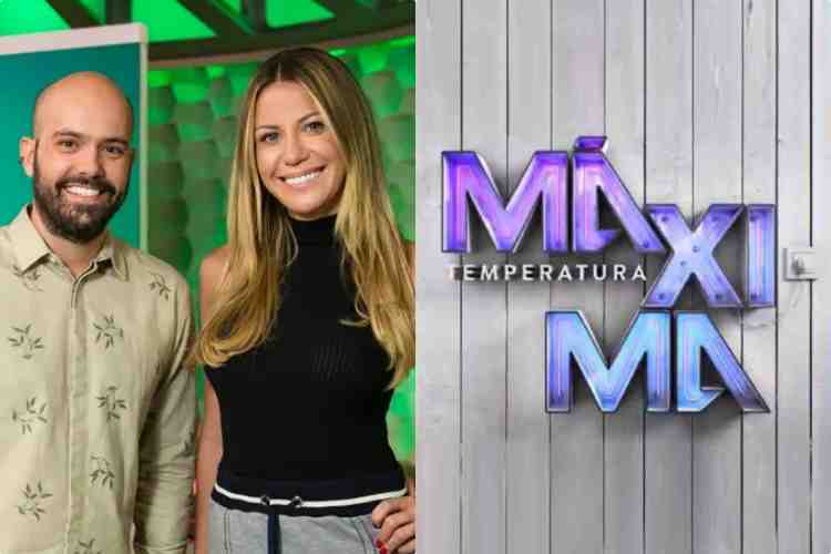 Lucas Gutierrez e Bárbara Coelho e logo da Temperatura Máxima (Montagem/Área VIP/Globo)