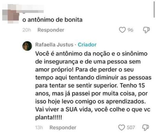 A resposta de Rafaella Justus no TikTok (Reprodução: Instagram)