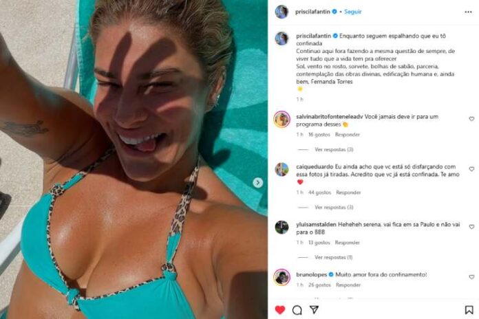 Priscila Fantin comentando sobre os boatos da ida dela ao BBB (Reprodução: Instagram)