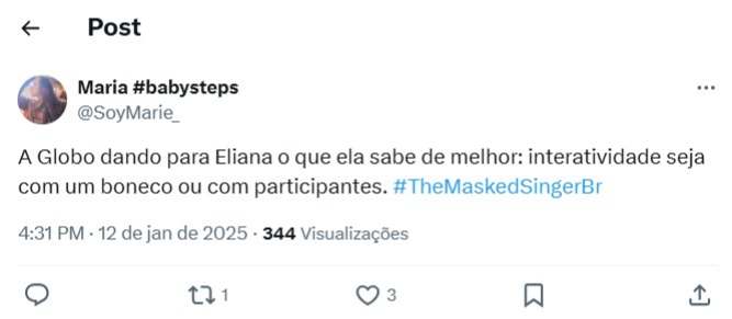 Reação do público da Eliana (Reprodução: X, antigo Twitter)