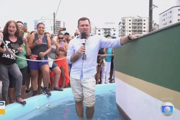 Rodrigo Bocardi na Praia Grande - Foto: Bom Dia SP/Globo