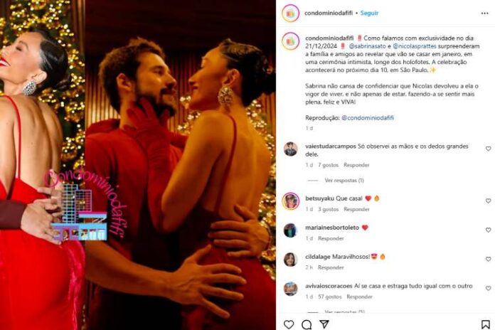 A conta 'Condominio da Fifi' informando o casamento de Sabrina Sato e Nicolas Prattes (Reprodução: Instagram)