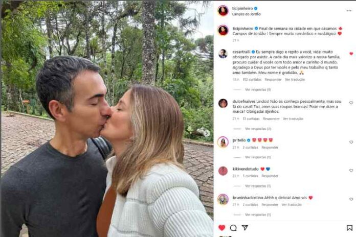 A postagem de Ticiane Pinheiro que o César Tralli fez a linda declaração (Reprodução: Instagram)