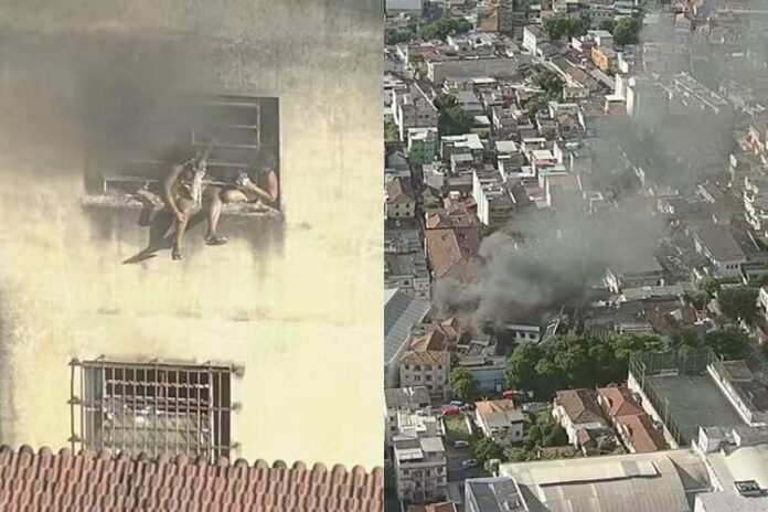 Incêndio em fábrica no Rio. (Foto: reprodução/Globo)