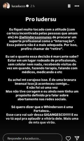 Lucas Lucco mandando um recado ao Whindersson Nunes (Reprodução: Instagram)