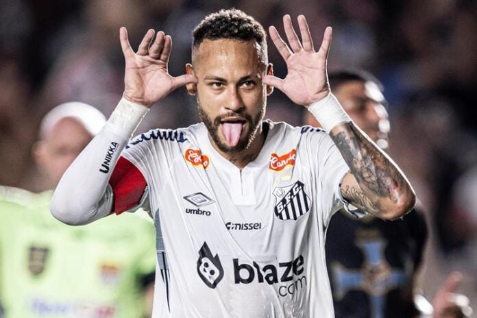 Neymar comemora gol pelo Santos. (Foto: reprodução/Raul Baretta/Santos FC)