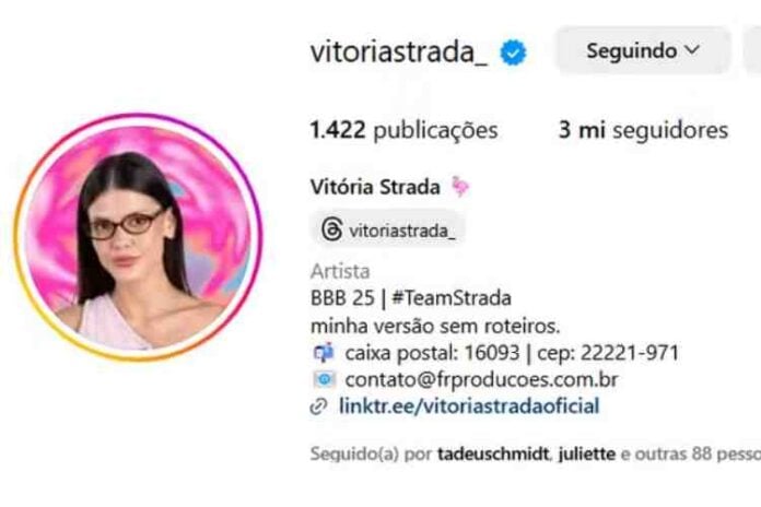 Perfil de Vitória Strada no Instagram (Reprodução/Instagram)