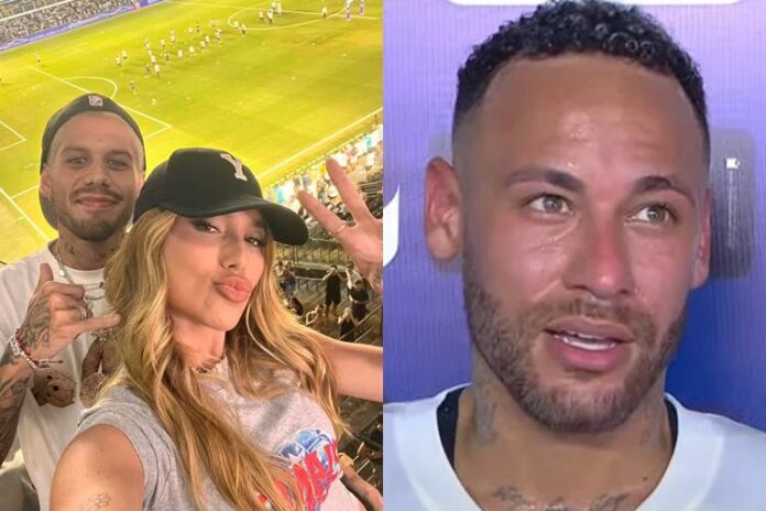 Zé Felipe e Virgínia no jogo de reestreia de Neymar. (Foto: reprodução/Instagram/Record)