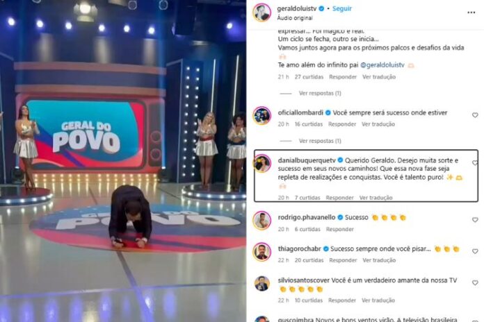 O comentário de Daniela Albuquerque na postagem de Geraldo Luís (Reprodução: Instagram)