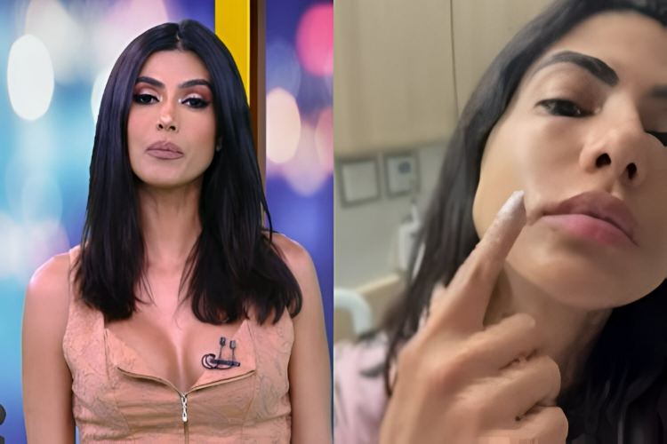 Flavia Noronha relatando ao vivo seu caso médico (Reprodução: RedeTV)