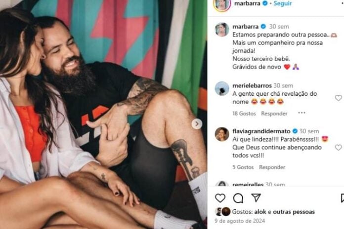 Marcela Barra anunciando a gravidez no ano passado (Reprodução: Instagram)