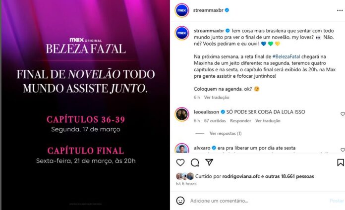 Publicação da Max (Reprodução/Instagram)