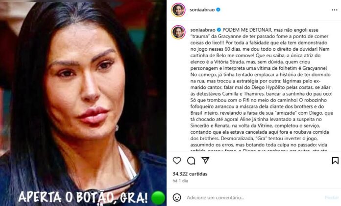 Publicação de Sonia Abrão (Reprodução/Instagram)