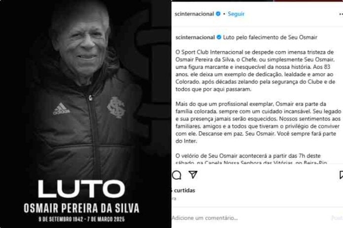 Publicação do Internacional (Reprodução/Instagram)