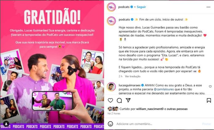 Publicação do PodCats (Reprodução/Instagram)