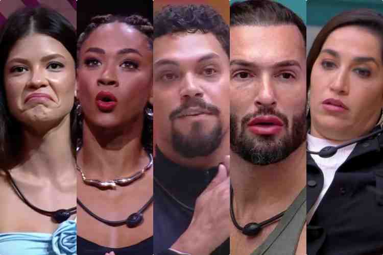 Vitória Strada, Aline, Vinícius, Diego e Daniele Hypólito no BBB25 (Montagem/Área VIP/Globo)