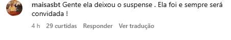 Comentário de Maisa Alves (Reprodução/Instagram)