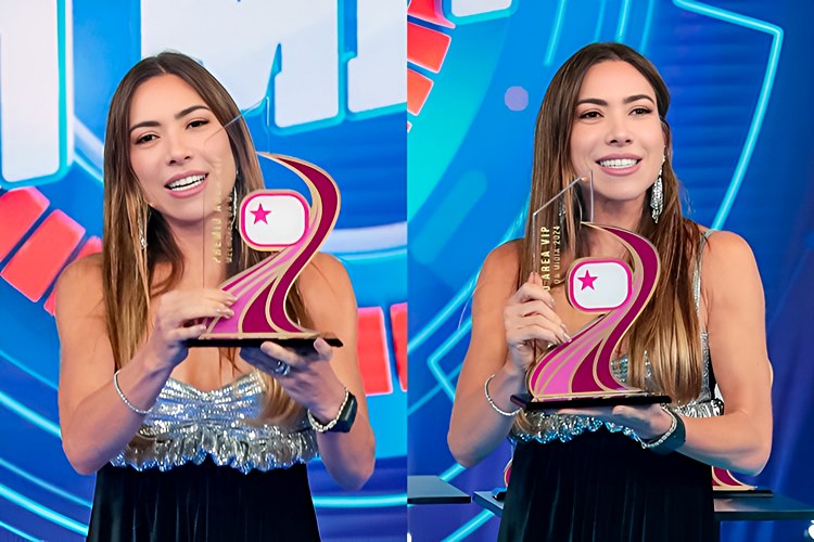 Patricia Abravanel com o Troféu do Prêmio Área VIP