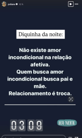 A postagem reflexiva de Poliana Rocha (Reprodução: Instagram)