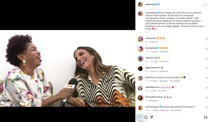 Post de Ivete Sangalo lamentando a morte da jornalista Wanda (Reprodução: Instagram)